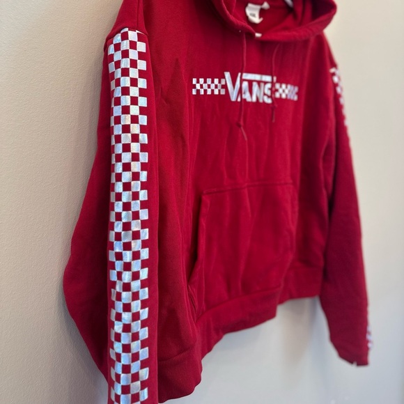 NWOT VANS Crop Red Hoodie Womens Silver Iridescent checkered strings NEW NO TAGS - Picture 1 of 4